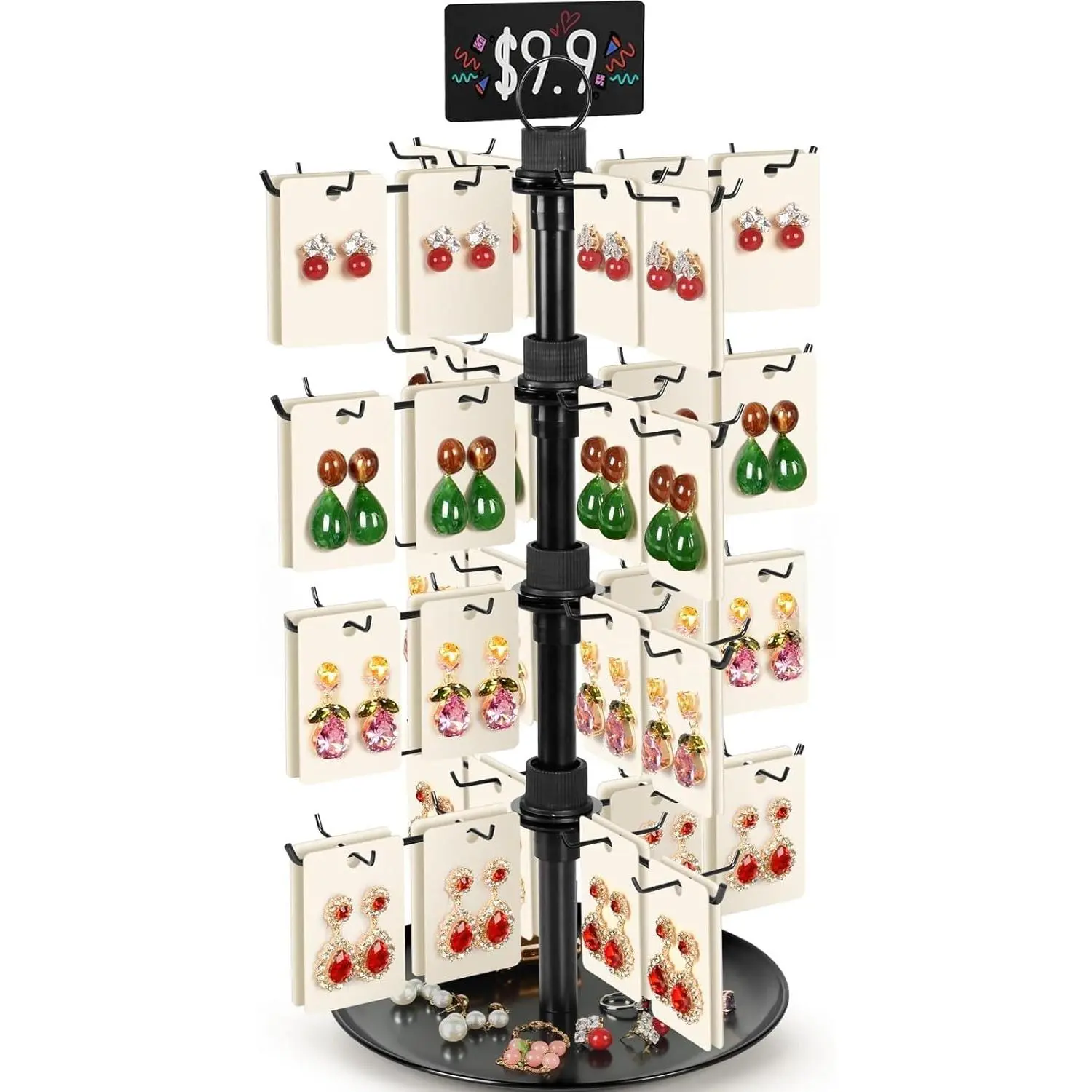 Jewelry Display for Vendors with 80 Hooks, 4 Tier Rotating Display Stand Earring Holder Organizer Adjustable Height, Earring Rack Keychain Necklace Bracelet Display for Retail
