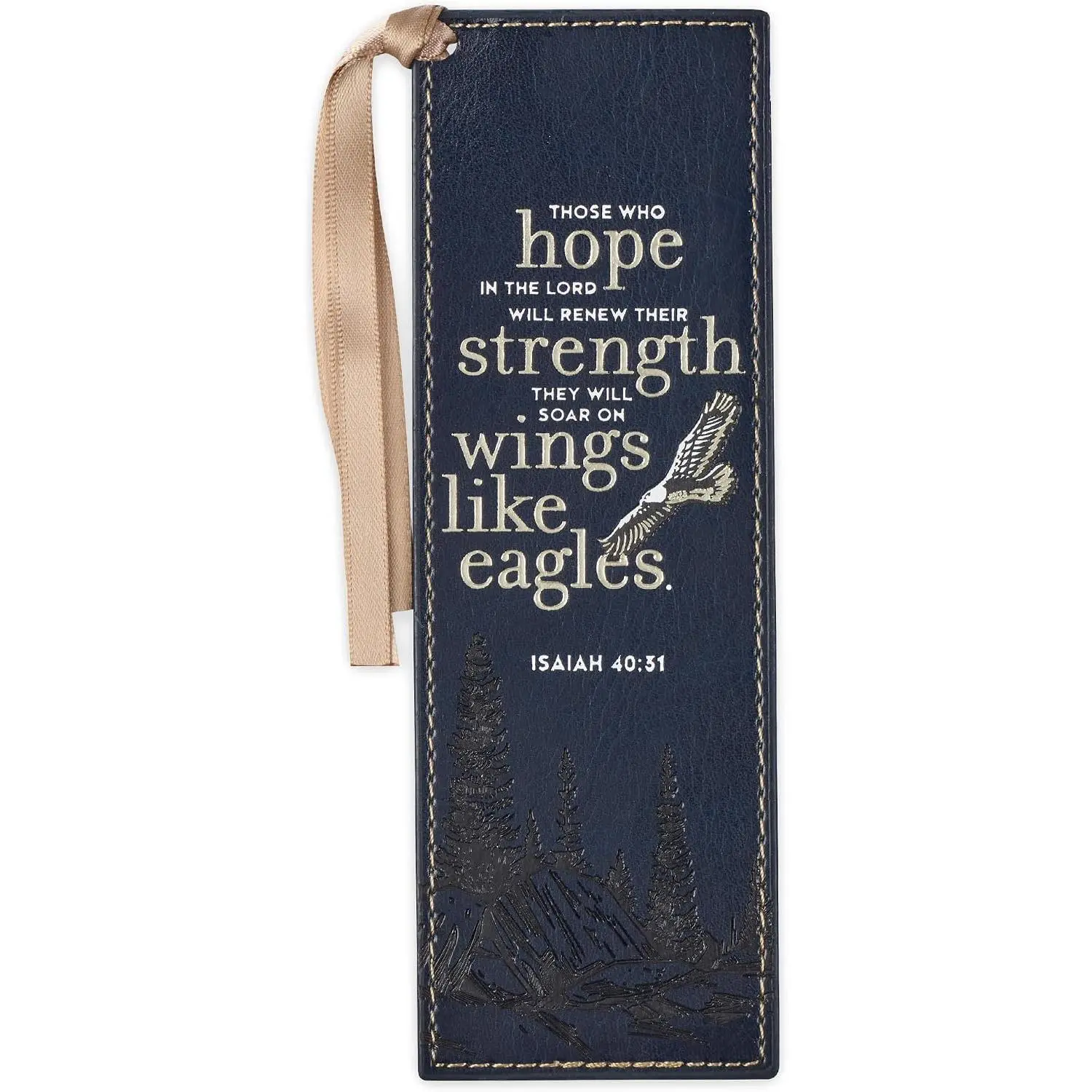 Vegan Faux Leather Scripture Bookmark for Men & Women:   Like  - Isaiah 40:31 Inspirational  Verse, Heat-Debossed, Reading Accessory w/Tassel, Navy Blue