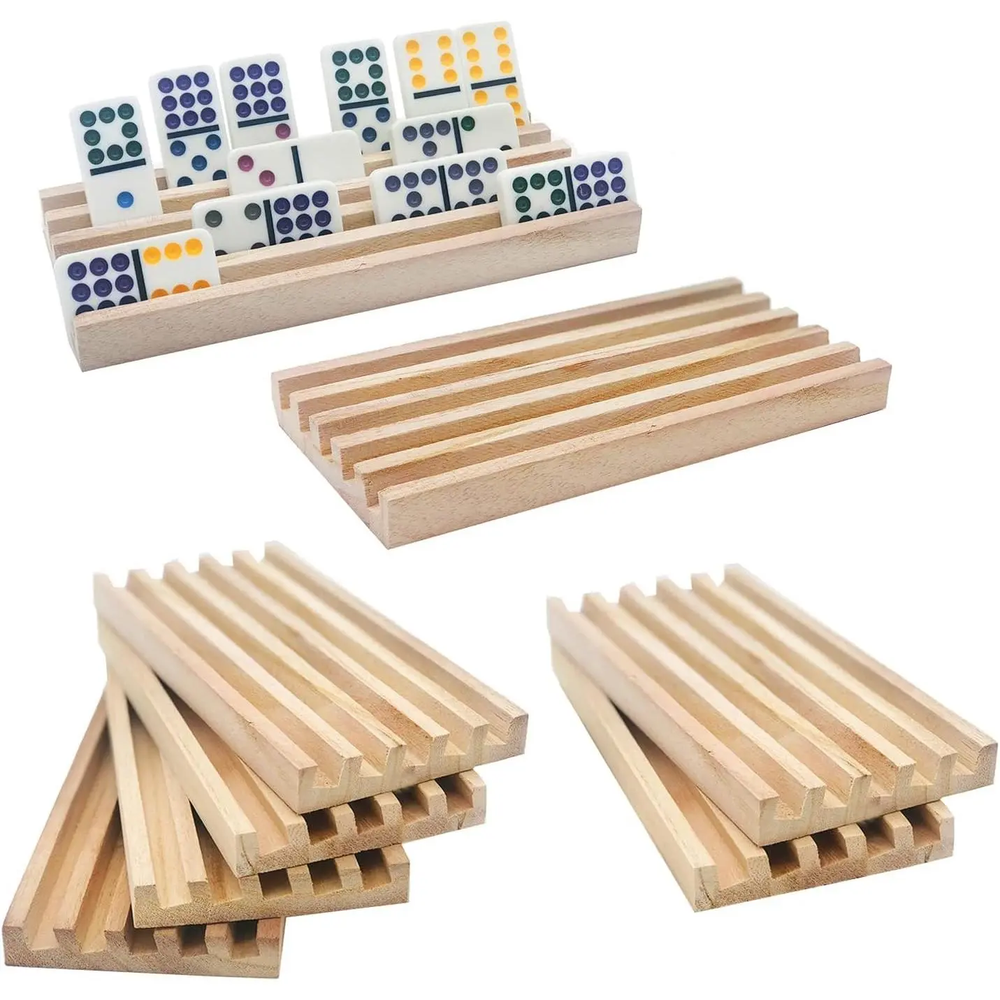 Wooden Domino Trays/Racks Set of 8 Mexican Train Domino Trays/Racks Double 12 Tiles Holders Rack Domino Tiles Holders Domino Wood Holder【 Dominoes not Included】