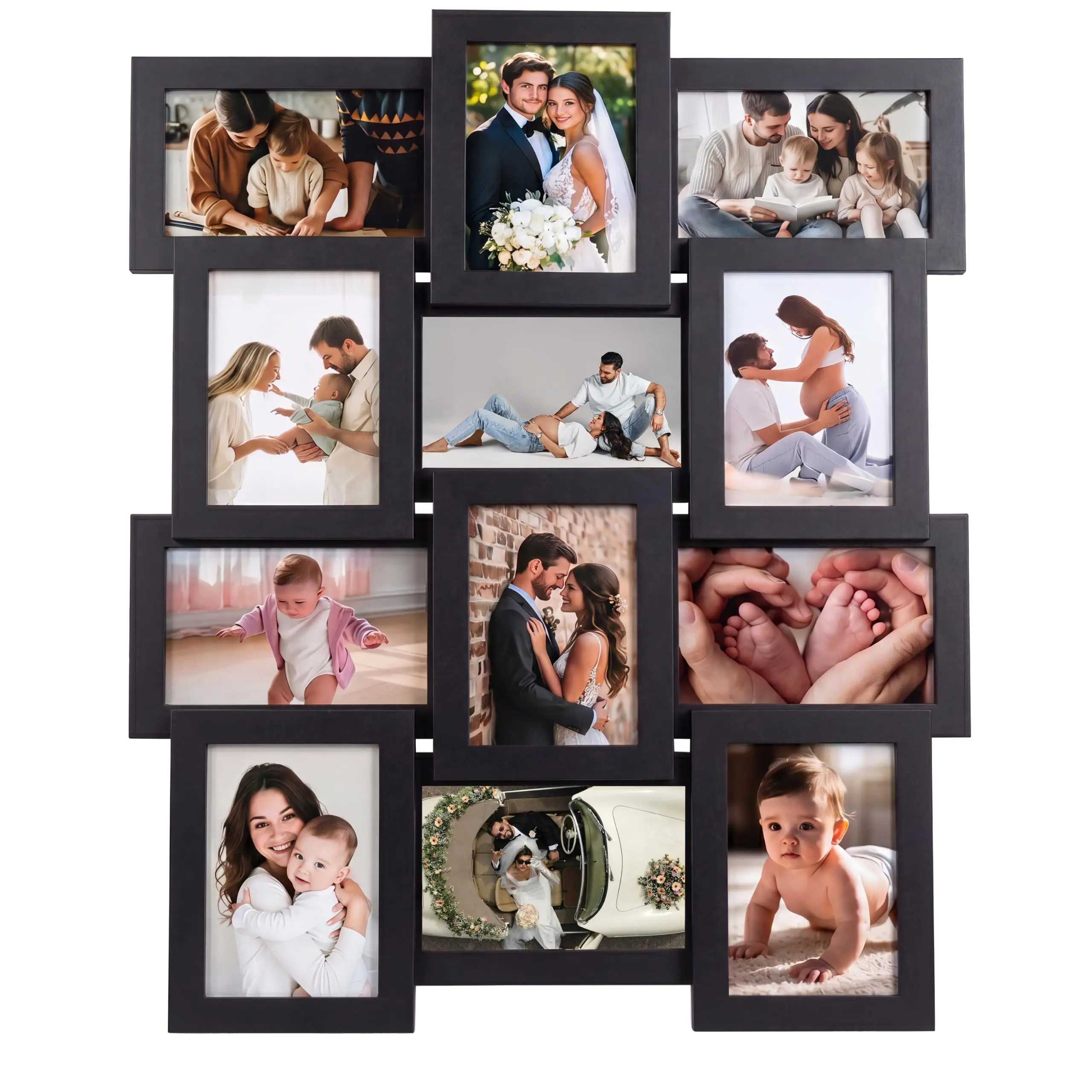 MDF 12-Pack Boxed 4x6 Photo Collage Picture Frames Set with Glass Front, Brown Wall Decor Home Supplies for Photo Display, Ideal Gift