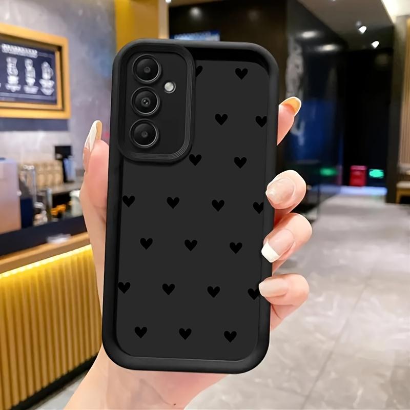 Neatly Arranged Black Small Heart Print Phone Case Suitable for Samsung Galaxy S26 S25 S24 S23 S22 S21 Fe Plus Ultra A13 A14 A15 A16 A17 A33 A34 A35 A36 A52 A53 A54 Note20
