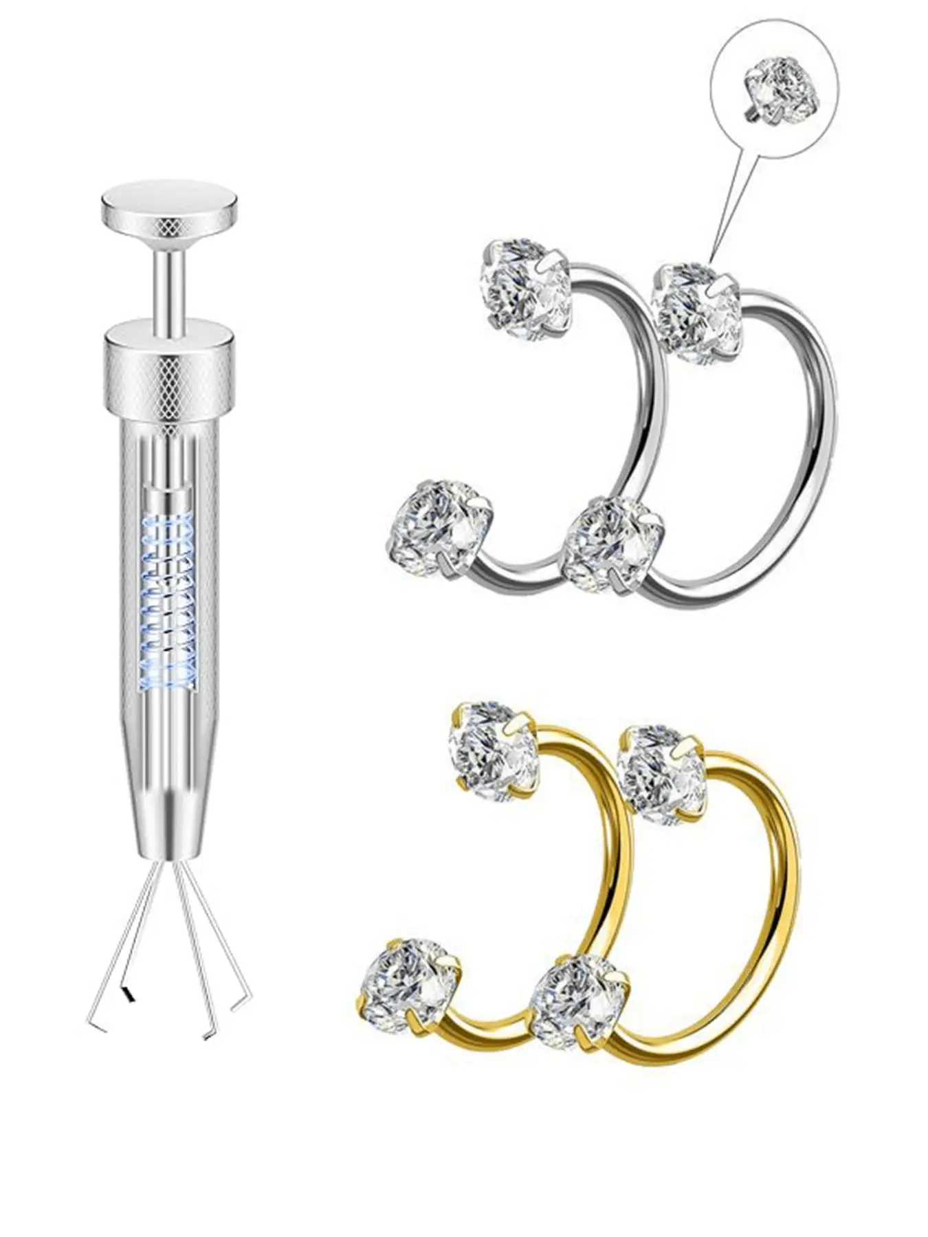 2pcs Horse Shoe Nose Rings/Studs 16G Internal Threaded Stainless Steel Alloy CZ Nose Rings, Includes Piercing Tool, Suitable For Lip, Eyebrow, Ear Cartilage, Earlobe, Nose Piercing