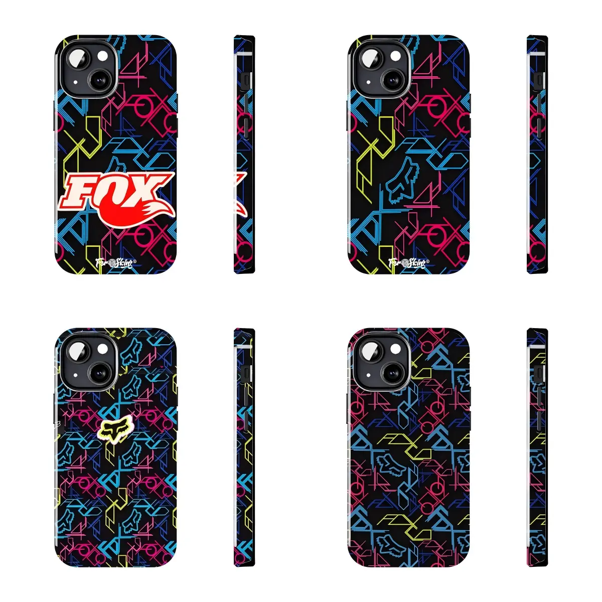 FOX Racing Phone Case, Neon Motocross Style Graphic Cover, Off Road Motorcycle Inspired Design, Y2K Street Racing Aesthetic Phone Case, Bold Color Pattern Protective Cover, Trendy Gift for Riders and Racing Fans Compatible with iPhone 11–17 Pro Max/Plus s