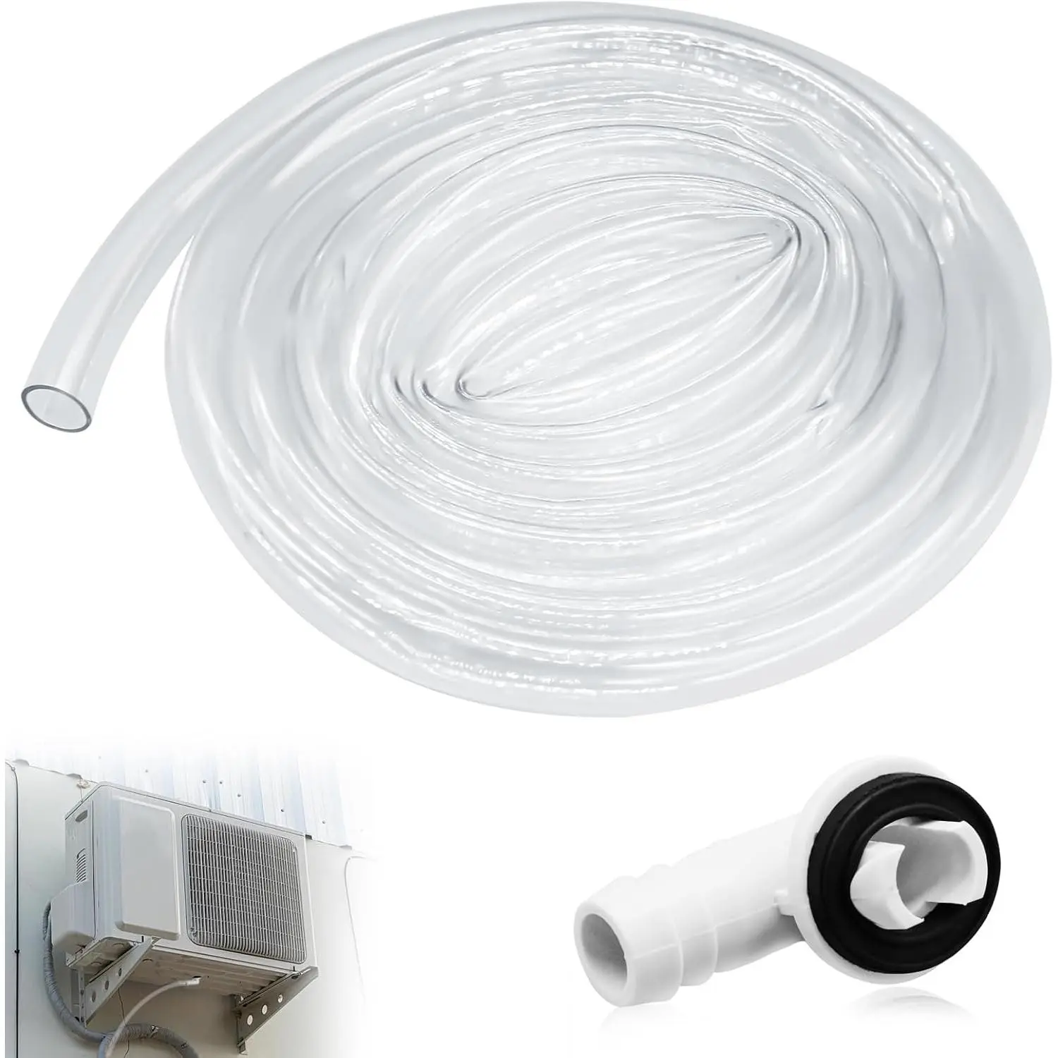 GJANSH 6Ft Portable Air Conditioner Drain Hose, 3/5 Inch Leakproof AC Drain Hose Kit, Universal AC Drain Hose Drain Pipe Replacement with Hose Connector and Clamp, Window Air Conditioner Unit Parts