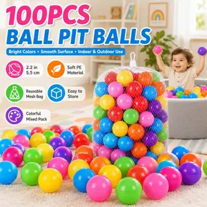 100PCS Ball Pit Balls, Assorted Bright Color 2.2 Inch Soft PE Plastic Hollow Balls with Mesh Bag, Crush-Resistant Lightweight Round Balls for Baby Pool, Indoor Ball Pit, Backyard, Daycare, Birthday Party Decor and Easy Storage