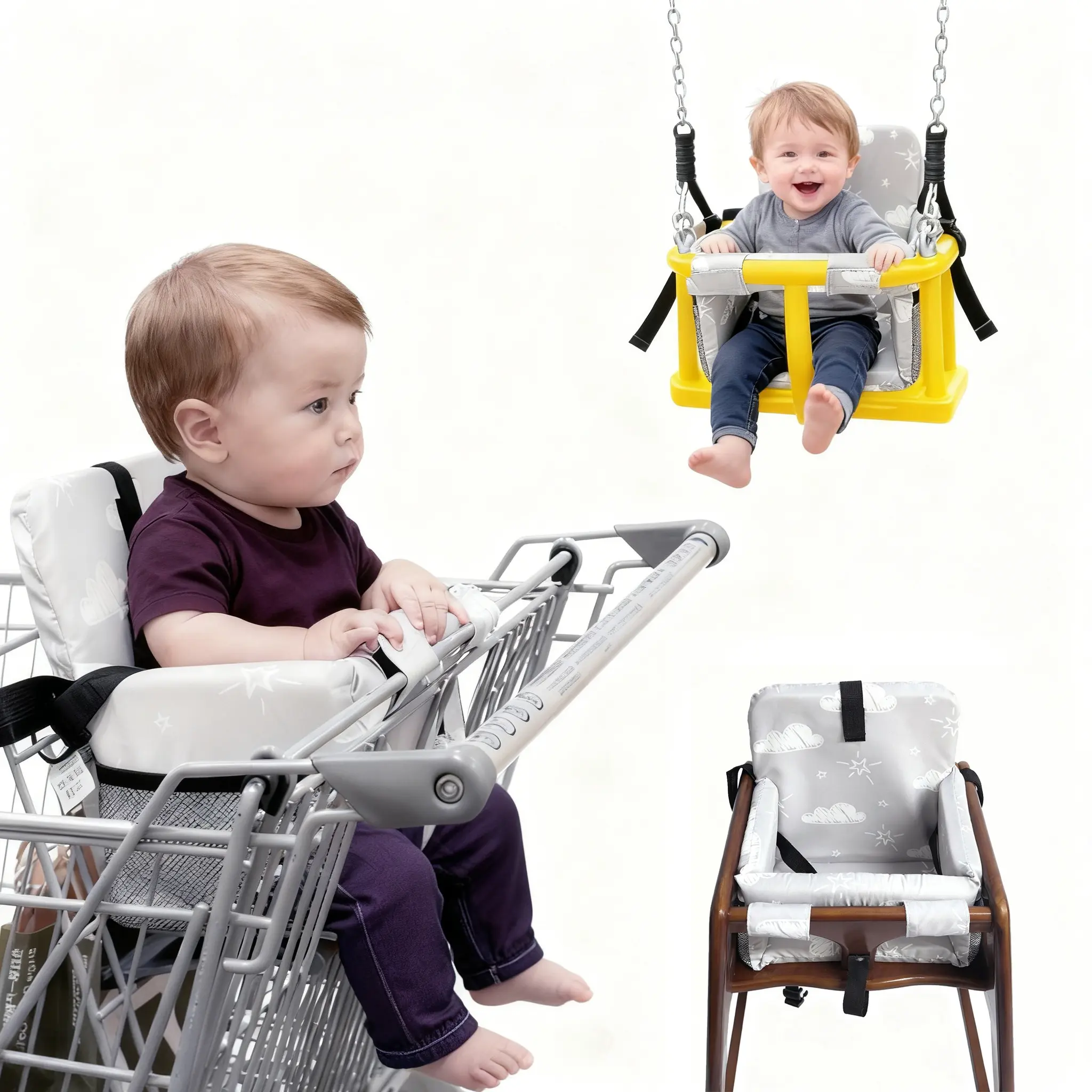 1pc Shopping Cart Seat Cover for Baby, High Chair & Grocery Seat Protector, Padded Chair Covers for Restaurant Seats, Unisex Machine Washable Grocery Cart Liner & Swing Insert