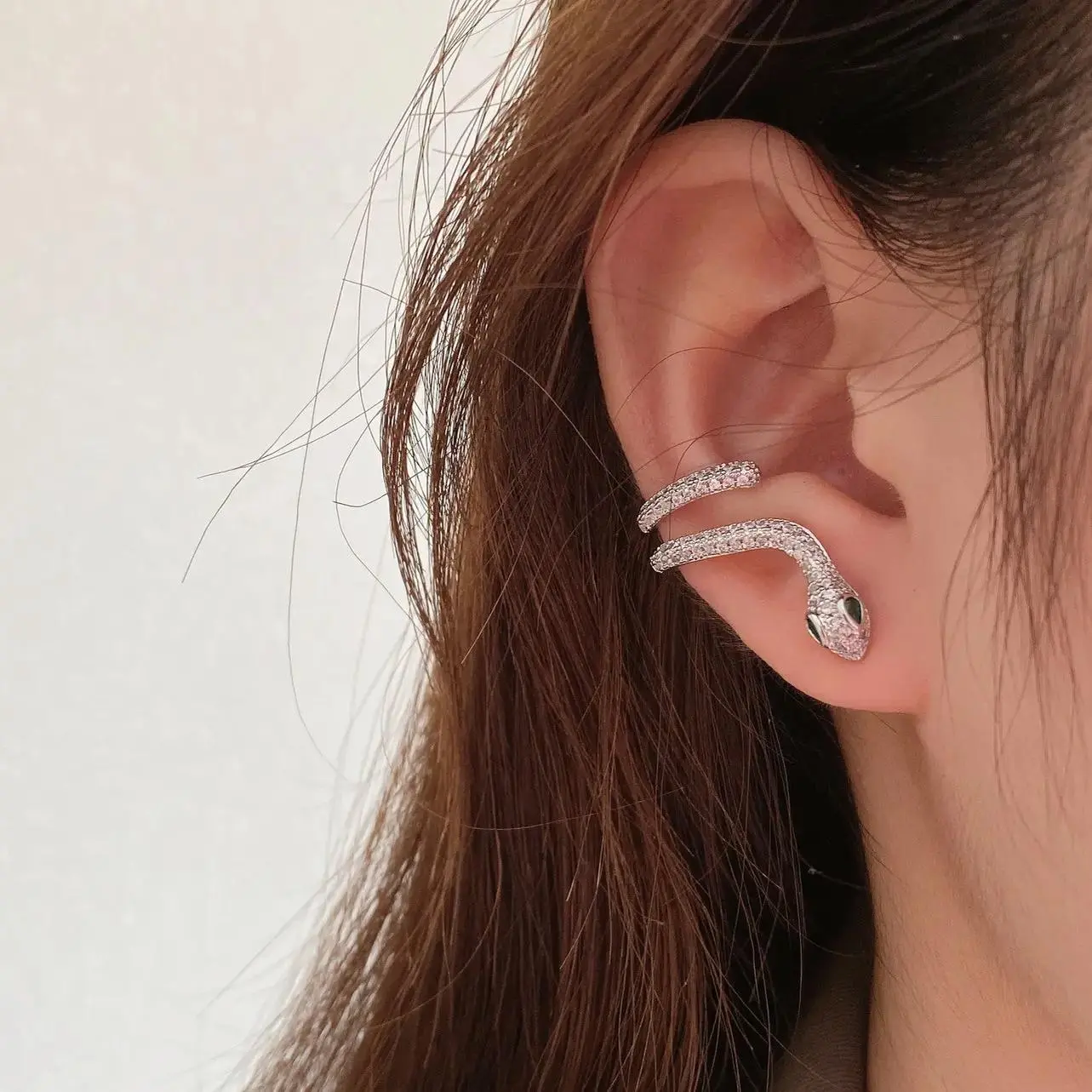 Edgy Full Diamond Snake Stud Earrings Minimal Luxury Cool Girl Serpent Dainty Earrings