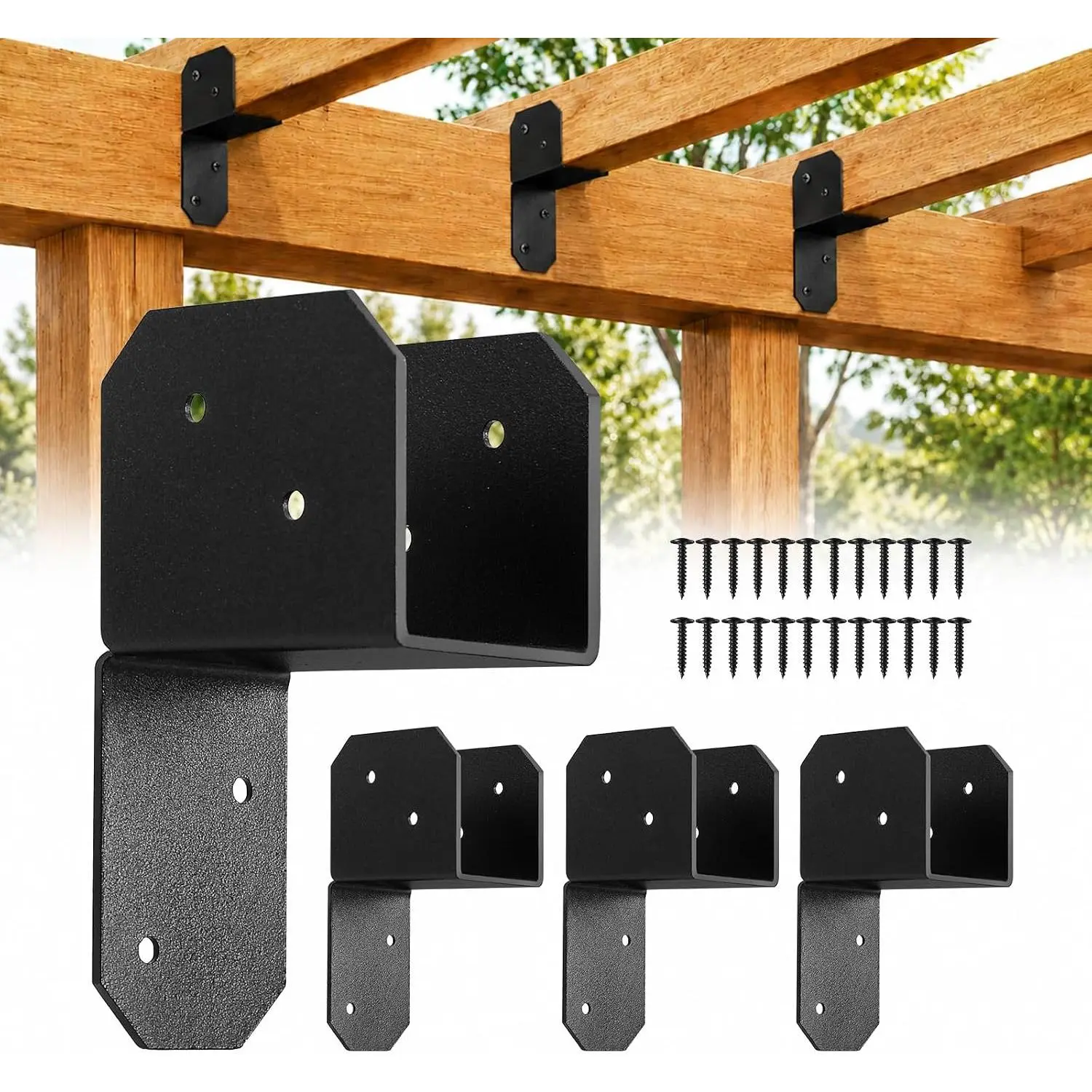 4-Pack 2x4   Tie Brackets, Heavy Duty Black  to Beam Connector for Deck Gazebo Patio Pergola, Includes Screws, Easy Install   for   (Fits 1.5"x3.5")