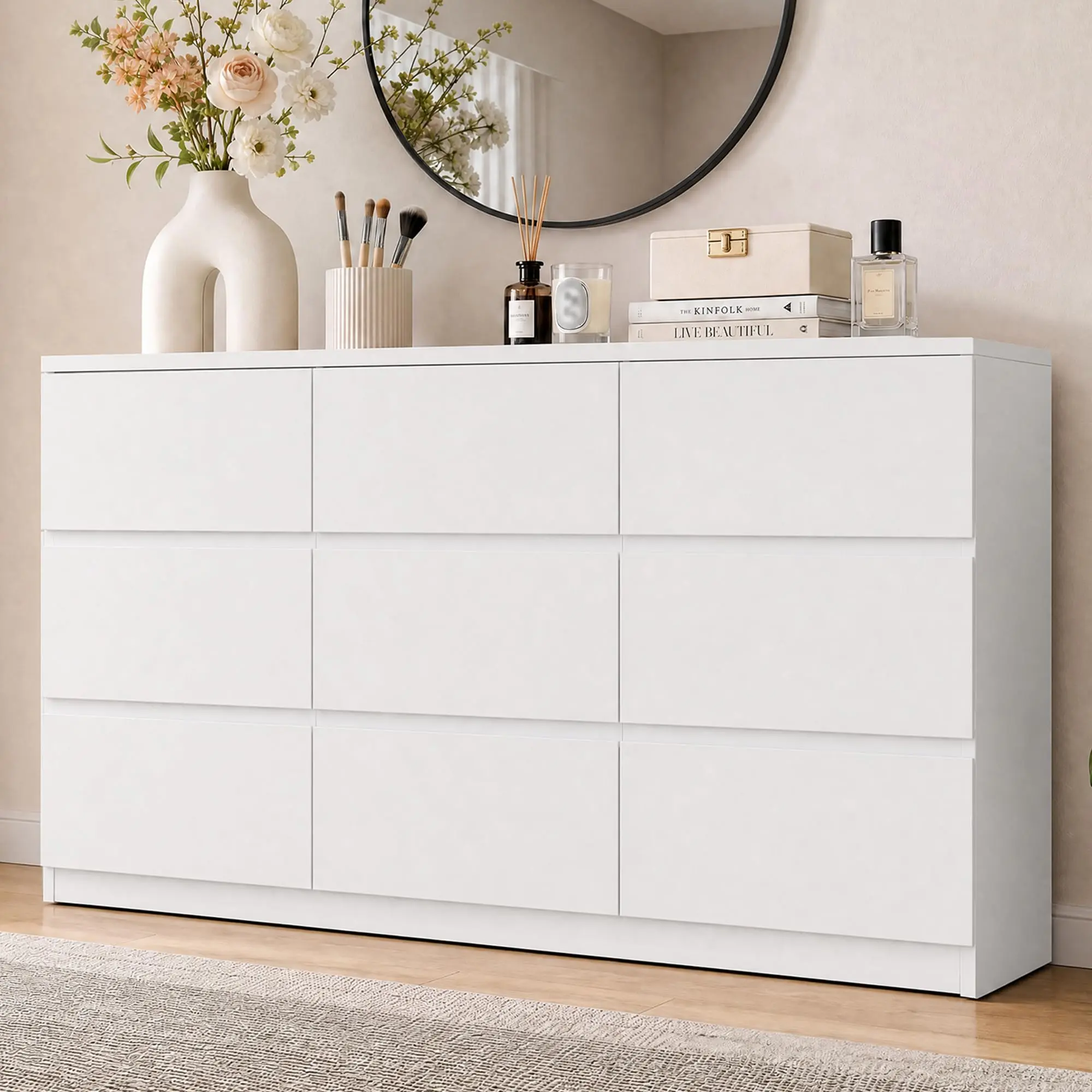 9-Drawer Bedroom Dresser - Modern Tall Furniture with Deep Storage, Classic Finish - Ideal for Bedroom, Living Room - Room Decor, Apartment Furniture