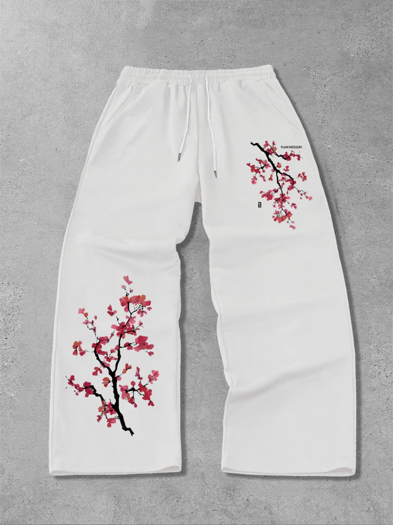 Modern Chinese Aesthetic Floral Print Streetwear Pants, Unisex Loose Wide Leg Sweatpants with Dual Leg Plum Blossom Graphic, Elastic Waist Side Pocket Casual Baggy Joggers, Y2K Hip Hop Trousers for Daily Hangout Back To School Outfits
