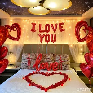 New 1Set I LOVE YOU Letters Red Balloons,Luxury love heart Aluminium Foil Balloon Birthday Party Graduation Celebration Romantic Proposal Anniversary Surprise Decoration Party Balloons Decorations Home DIY Accessories Prop