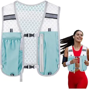 WOOJACK Lightweight Running Vest, Jogging Equipment, Reflective Hydration Backpack, Running Storage Vest for Biking, Running, Jogging, Storage Running Hydration Vest, Adjustable Chest Straps Running Vest for Women Men with 500ml Soft Flask (Blue)