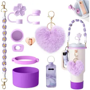 Cup AccessoriesI Bottle Handle Carrier Strap,Silicone Cup Boot, Lipstick Holder, Straw Topper & Spill Stopper Cute Decorative Charms, Accessories for Cup 40oz/30oz Decor