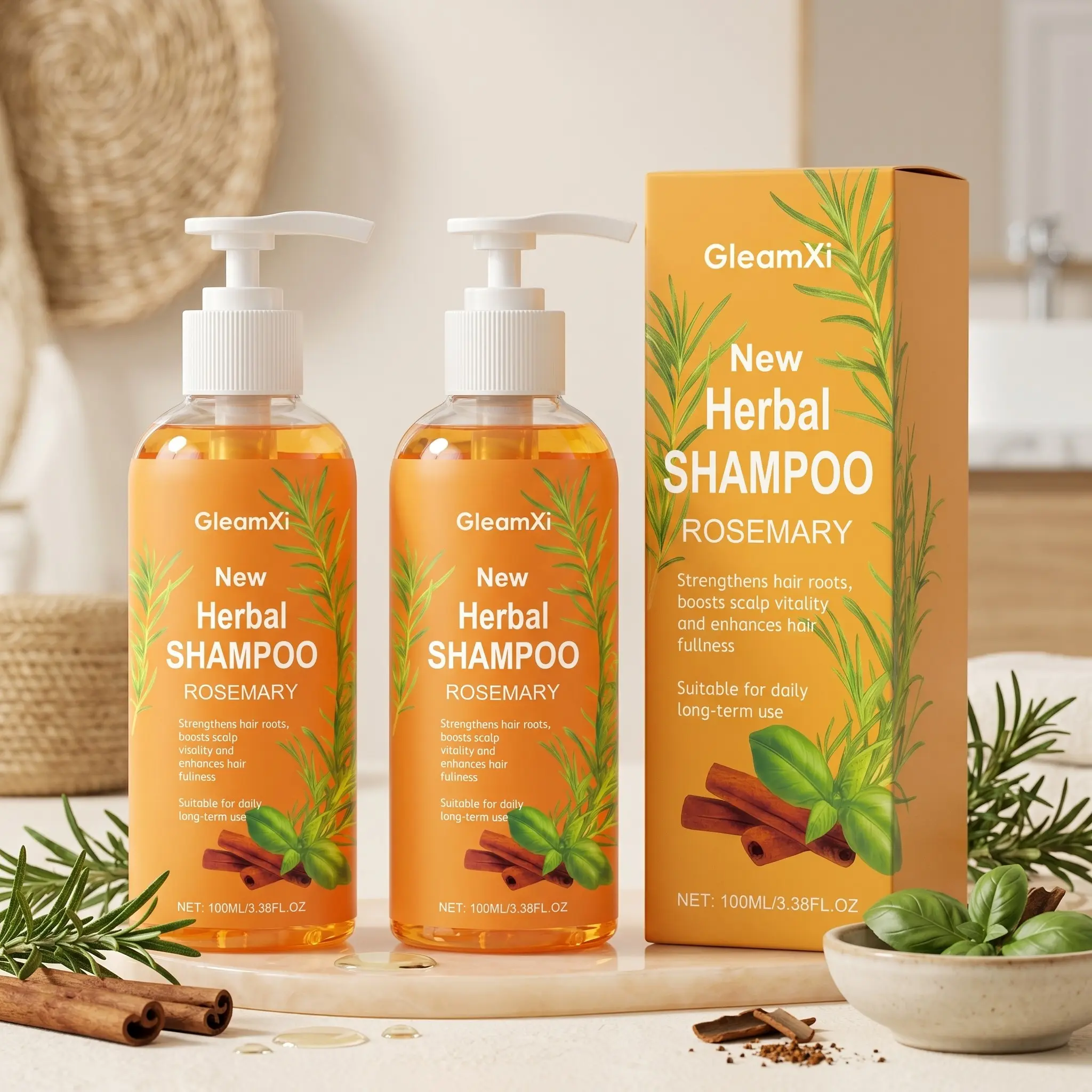 Herbal Volumizing Shampoo Set (100ML*2), Gentle Scalp Cleansing, Enhances Hair Shine, Strengthens Roots, Moisturizing and Softening Shampoo