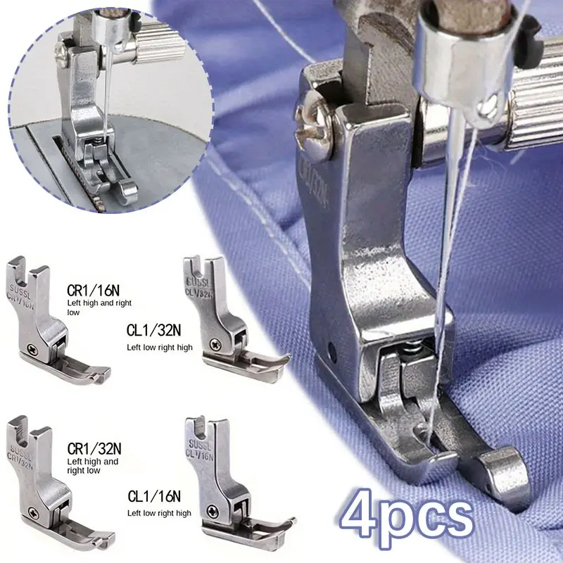 4pcs Narrow Presser Foot Set for Knit & Thin Fabrics - Sewing Machine Attachment with Left/Right Edge Guide for Accurate Alignment