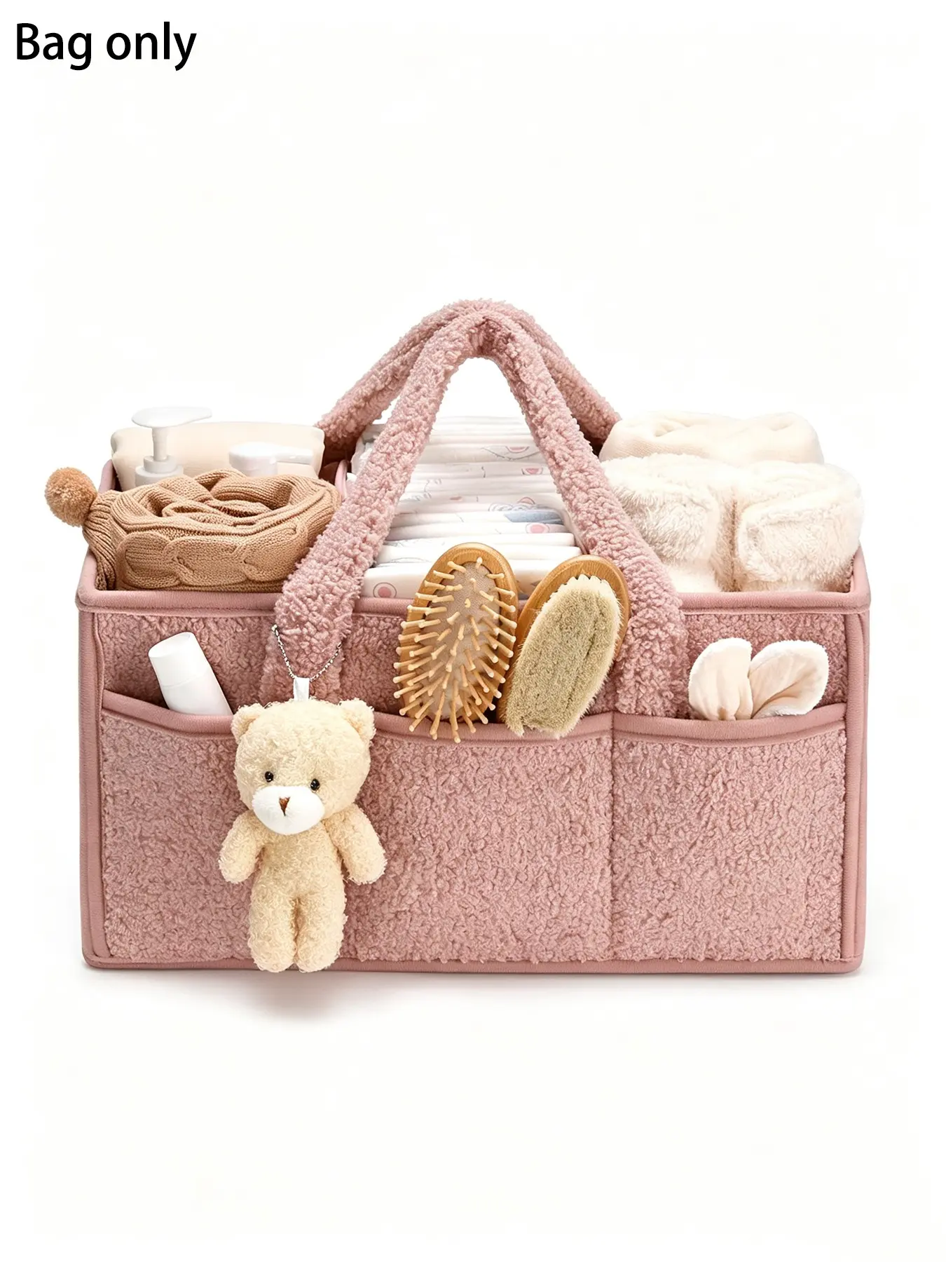Plush Diaper Storage Bag, Travel Diaper Bag, Diaper Organizer, Large Capacity, Multi-Compartment, Easy to Carry, Ideal for Baby Gear, Home Organization, Includes Teddy Bear Keychain