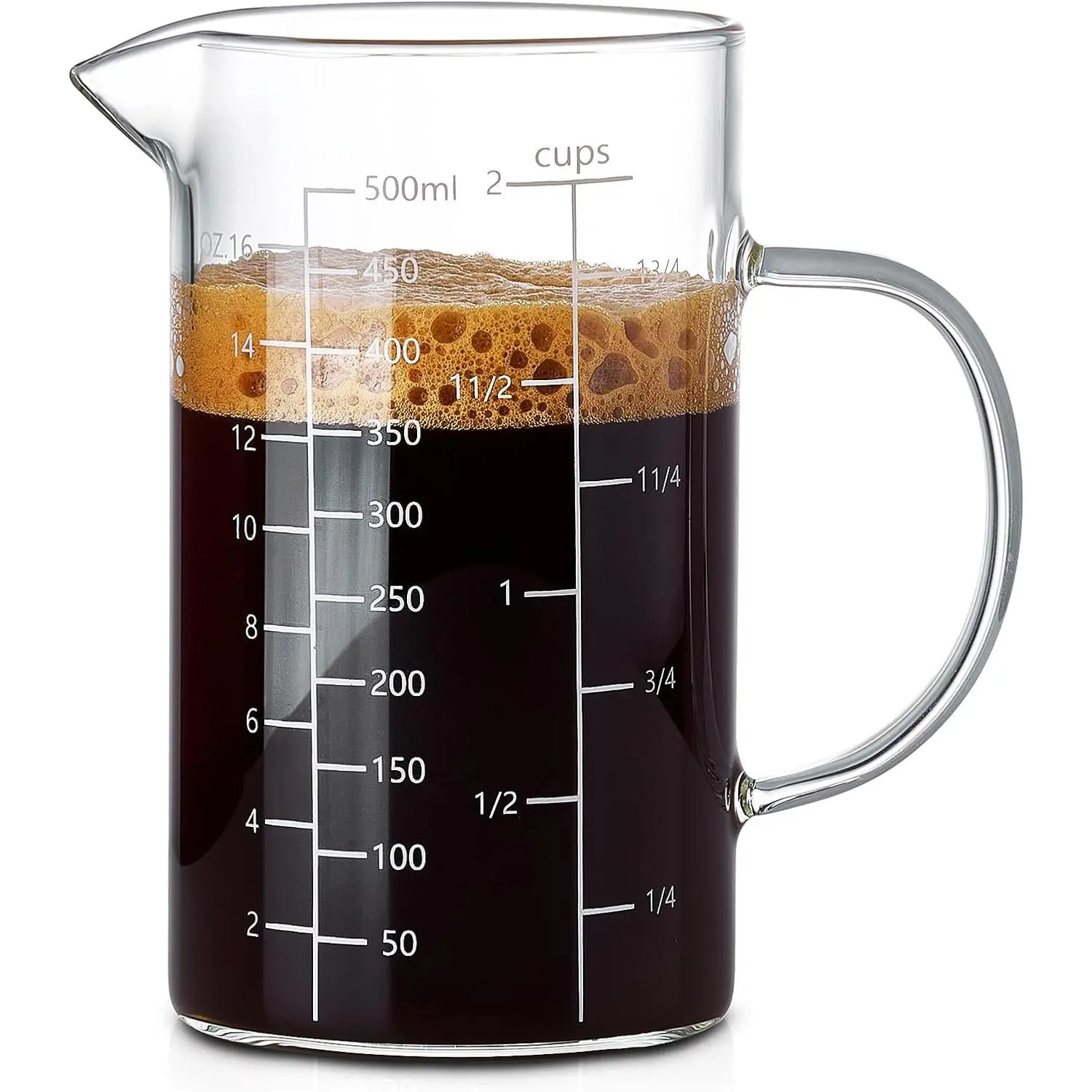 500ML 2 CUP Glass Liquid Measuring Cup With Handle High Borosilicate Glass Three Scales (OZ, Cup, ML/CC) for Kitchen or Restaurant V-Shaped Spout Glass Measuring Beaker Easy To Read