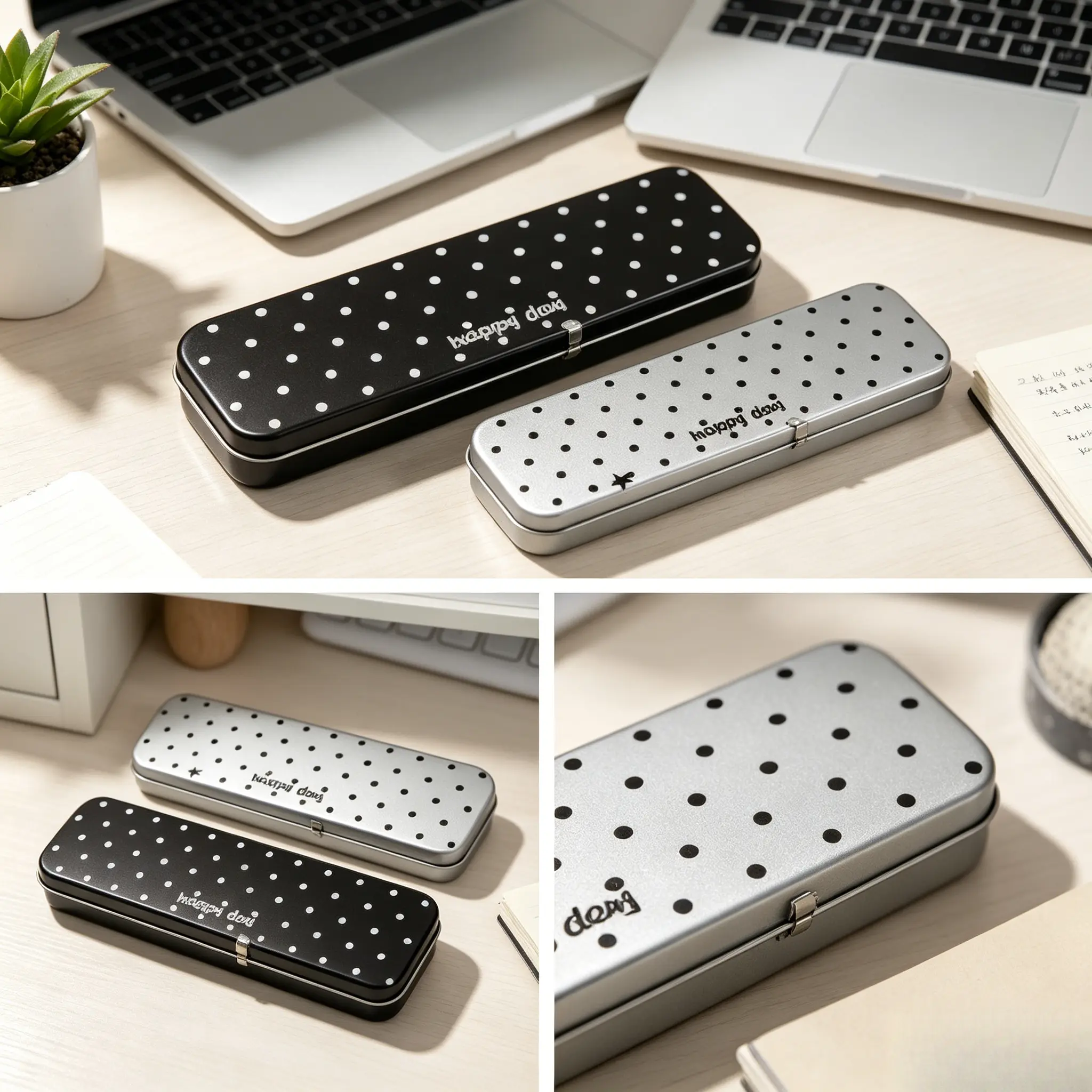 Polka Dot Flip-Top Metal Storage Box with Pocket - Korean Ins Aesthetic Organizer for Students, Ideal for Gym Bag Stationery Storage (Sports & Outdoor Accessories)