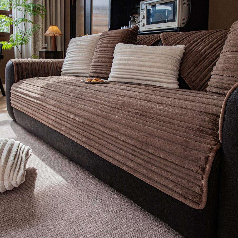 Solid Color Irregular Striped Sofa Cover, 1 Count Non-slip, Soft Comfortable Sofa Protector for Home Living Room Hotel Dormitory Sofa Couch Covers