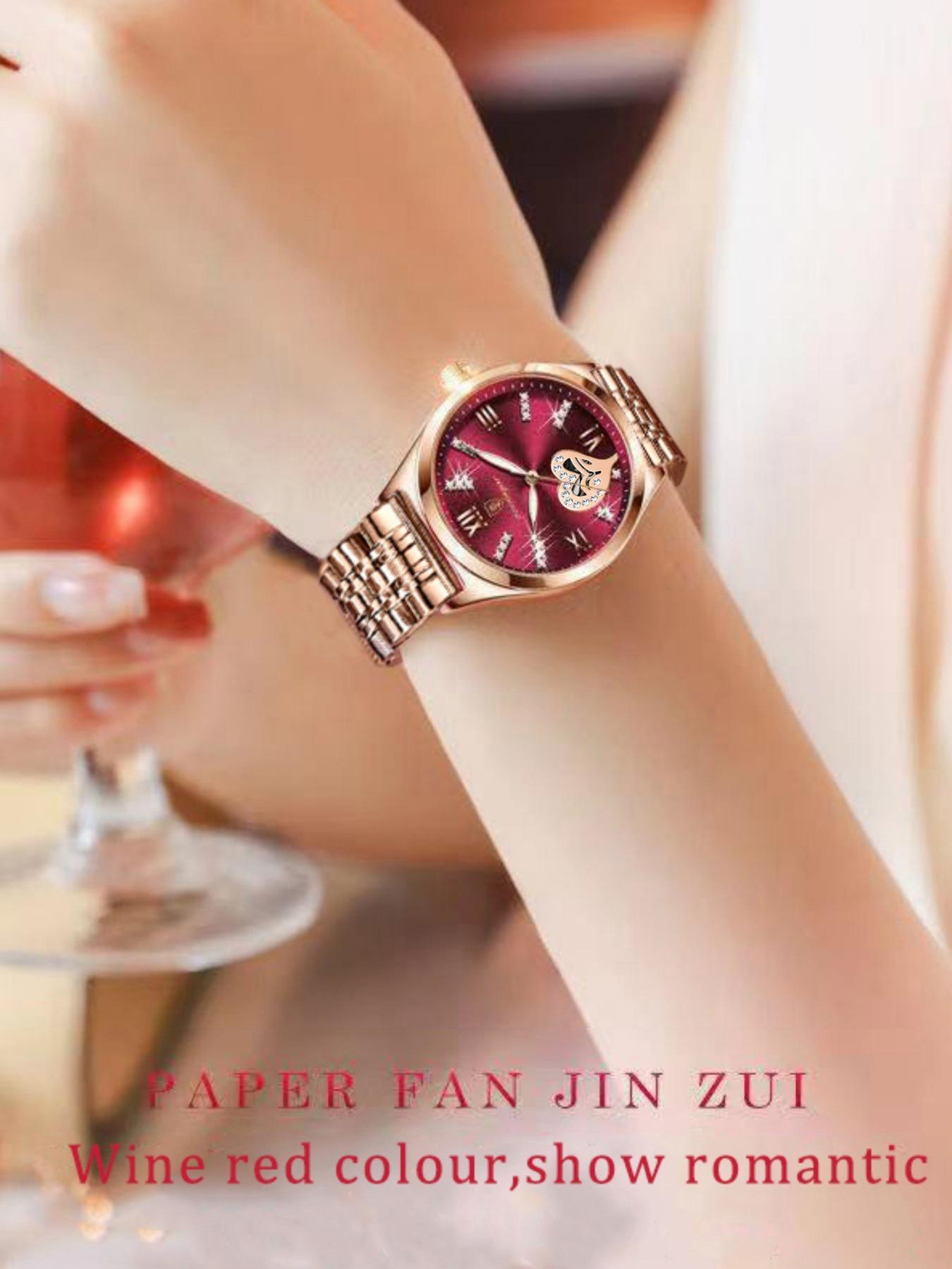 Women's Rhinestone Decorated Heart Design Quartz Watch, Fashionable Waterproof Luminous Analog Watch for Women & Girls, Trendy All-match Watch for Birthday Gift without Box, Casual Trendy Wristwatch, Fashionable Stylish Watch