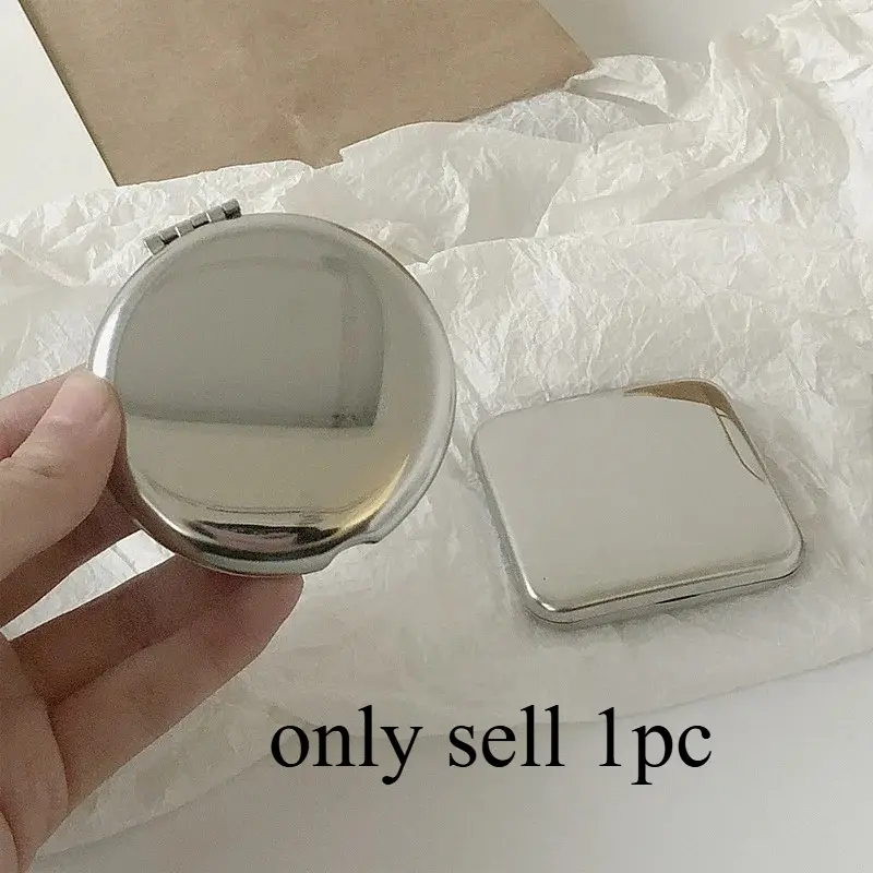 1Pc Portable Folding Makeup Mirror, Women Stainless Steel Hand Pocket Cosmetic Mirror, Small Compact Mirror in Various Shapes, Handheld Makeup Mirror