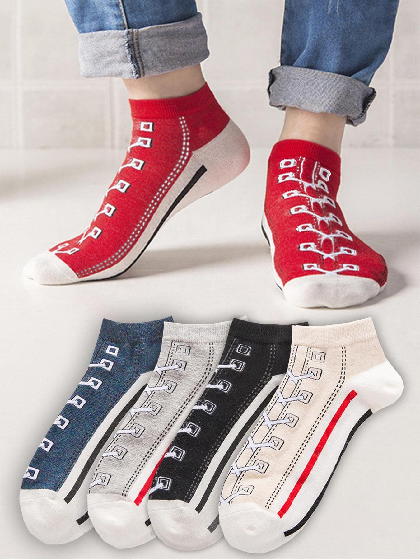 Men's Graphic Ankle Socks, Casual Comfy Breathable Low Cut Knitted Socks for Daily Wear, 5 Pairs Knit Anklets for Men, Summer Men's Socks & Hosiery