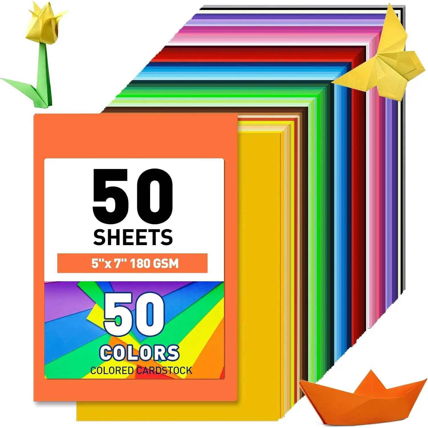 5" x 7" Colored Cardstock, 50  Sheets in 50 Colors, 180 GSM (65 lb) Bulk Construction Paper, Printer Friendly Card Stock for Printing & Making, DIY Crafts, Cricut, School Supplies