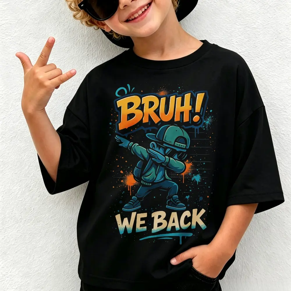 Bruh We Back T-Shirt – Funny Back to School Shirt Design for Boys – Dabbing Urban Style Graphic – First Day of School Sublimation Shirt