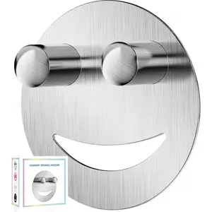 Yoshiky Stainless Steel Smiley Face Dish Sponge Holder, Silver Sink Caddy Organizer Storage with Suction Cup for Kitchen, Kitchen Sink Accessories Decor Scrubber Holder with Gift Box