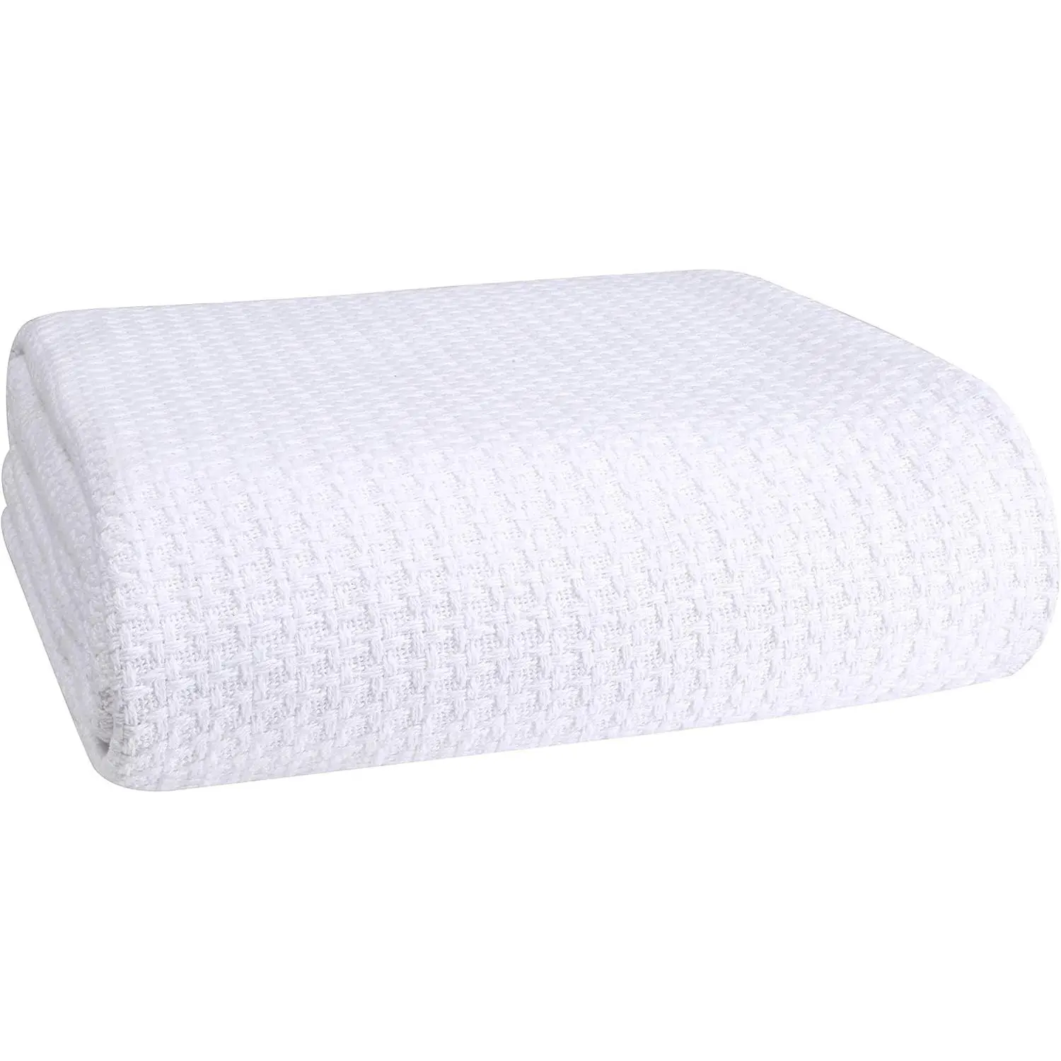 100% Cotton Bed Blanket, Breathable Bed Blanket Full Queen Size, Cotton Thermal Blankets Full Queen, Perfect for Layering Any Bed for All Season, White