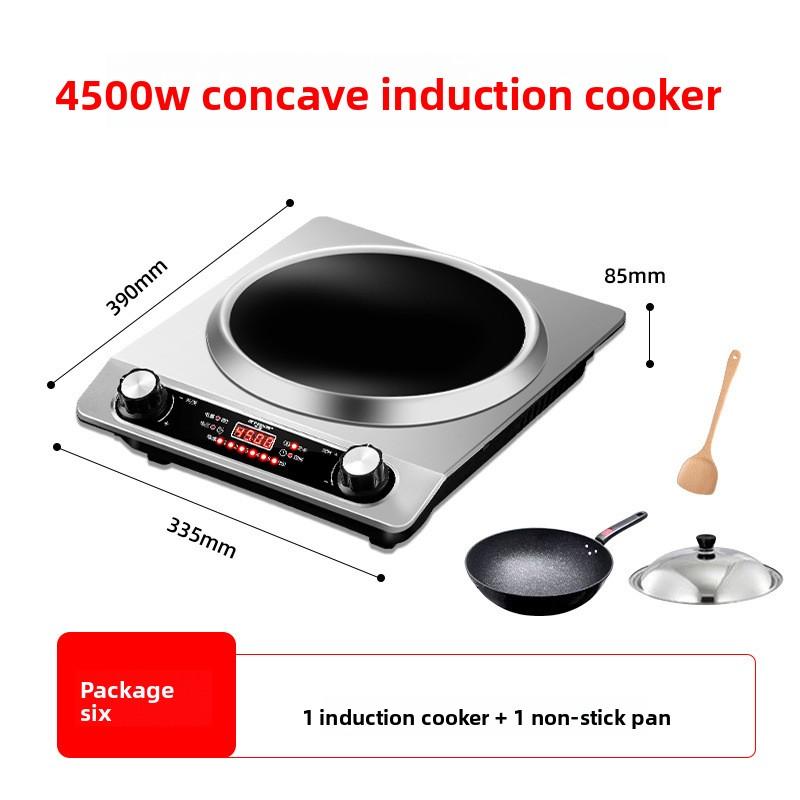 4500W Concave Electronic Induction Cooktop, Home High-Power Multifunction Kitchen Appliance with Full Wok Set for Stir-Fry, Hot Pot