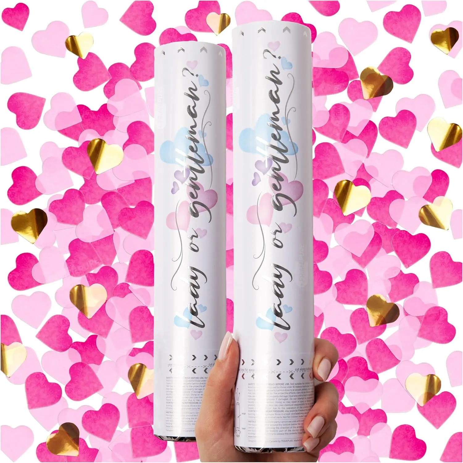 Gender Reveal Confetti, Heart, Pink Paper, 2 Pack