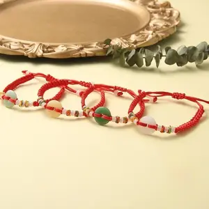 Spot Hand-woven Natal Year Red Rope Bracelet Imitation Jade Safety Buckle Safety Men's and Women's Hand Rope Gift Jewelry