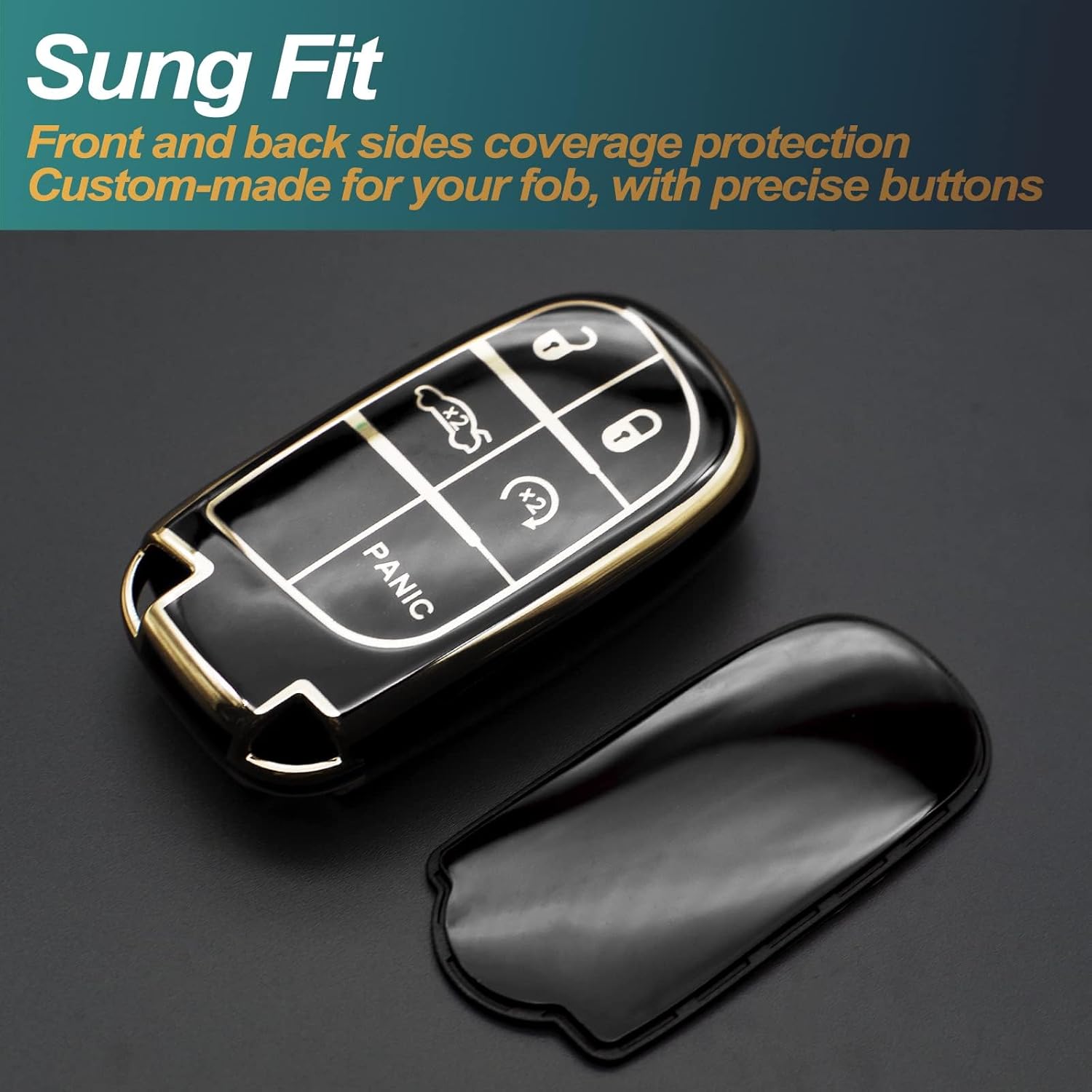 Key Fob Cover Compatible with Jeep Grand Cherokee Renegade Chrysler 200 300 Dodge RAM Durango Challenger Journey Dart Fiat TPU Remote Keyless Key Fob Case Protection Shell Accessories, Black