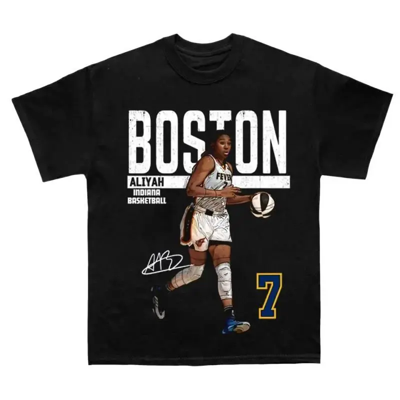 Unisex T-Shirt with Aliyah Boston Basketball Superstar Graphic, Casual Fitted Short Sleeve Cotton Top, Shortsleeve, Crew Neck, Medium Length
