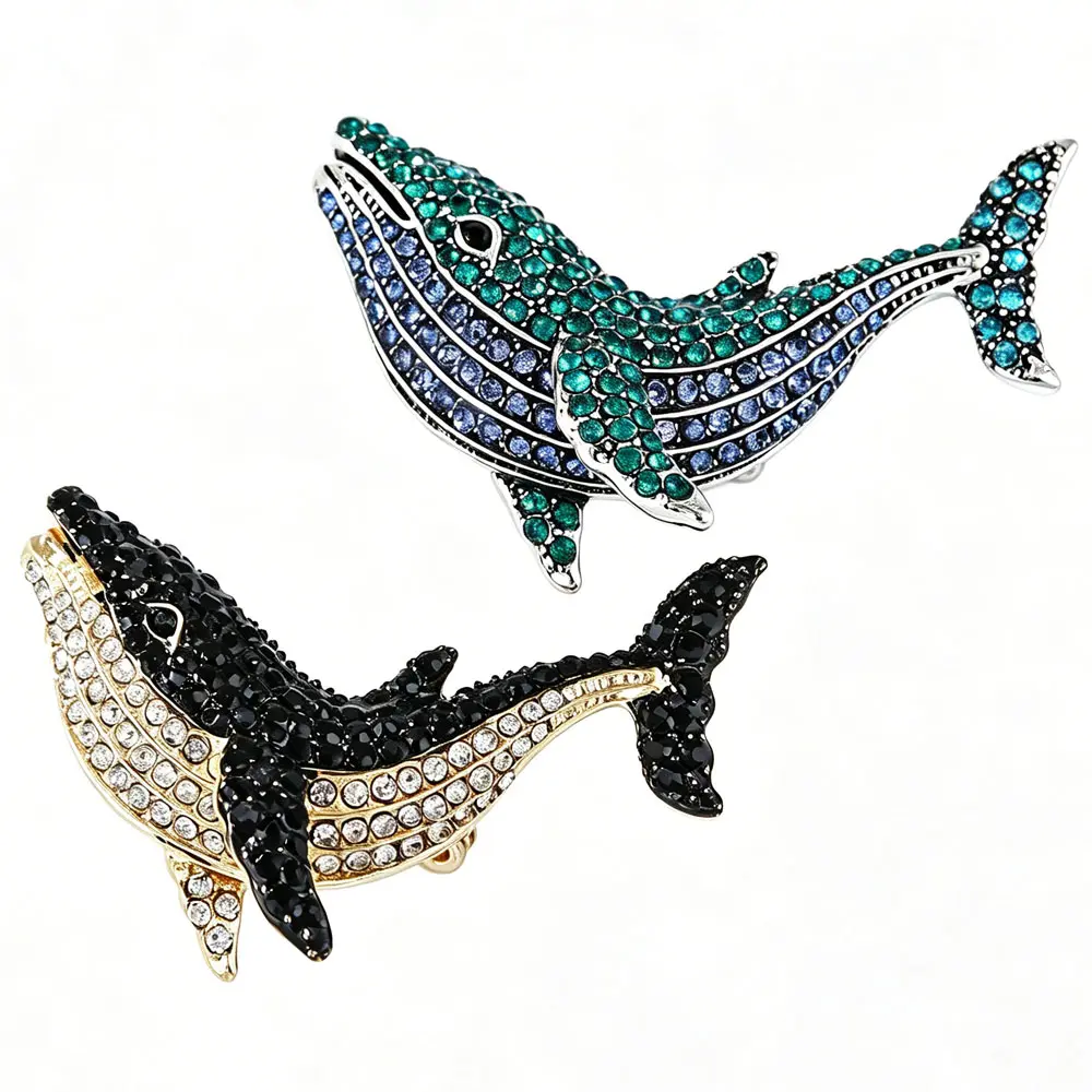 Baroque Luxury Beautiful Whale Marine Fish Animal Design Men Women Brooch Pin Suit Coat Cheongsam Clothing Accessories