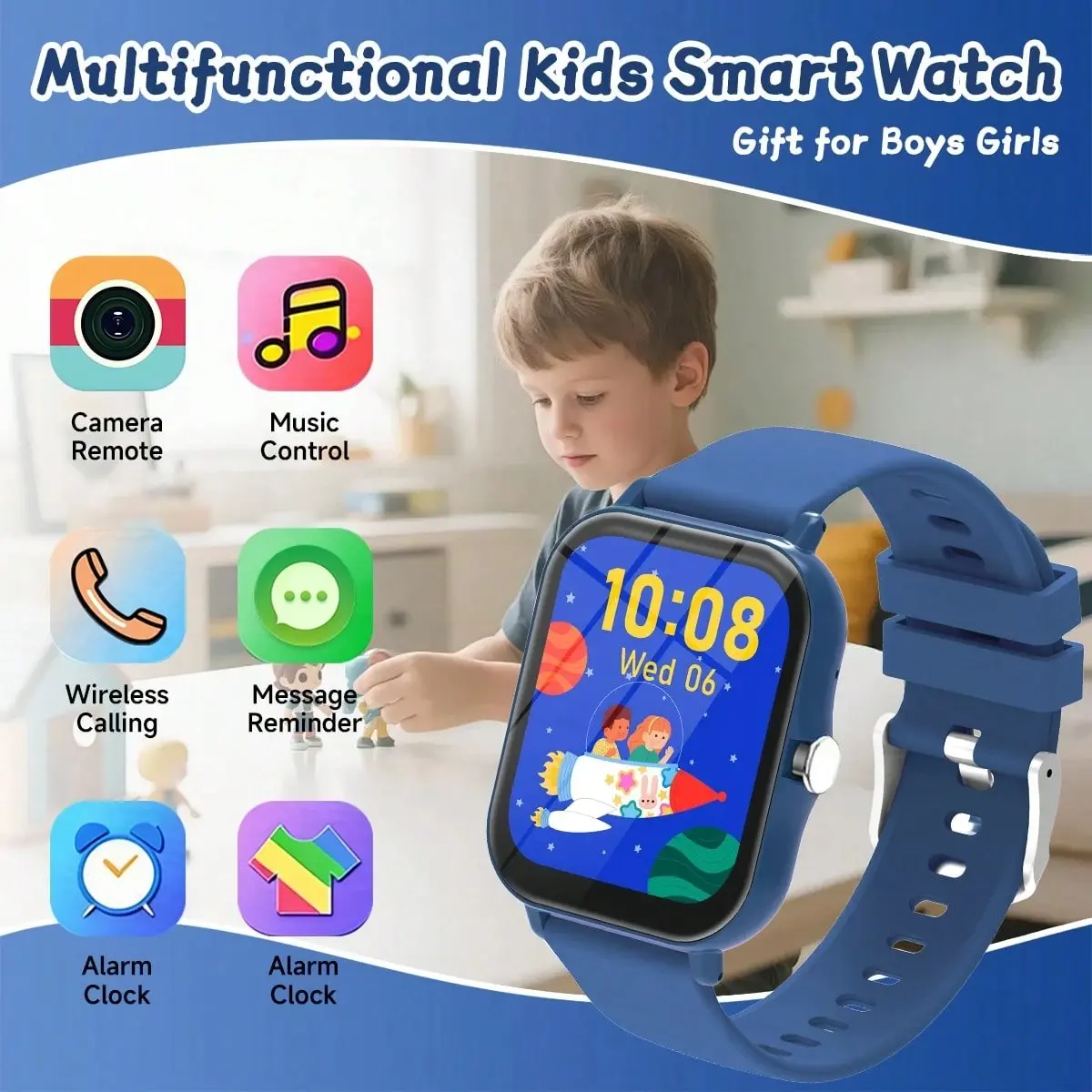 Kids Smart Watch 1.83 Inch, Camera & Growth Album, Calculator Calendar LED Torch, Unisex for Boys Girls, Electronic Movement, Alloy Case