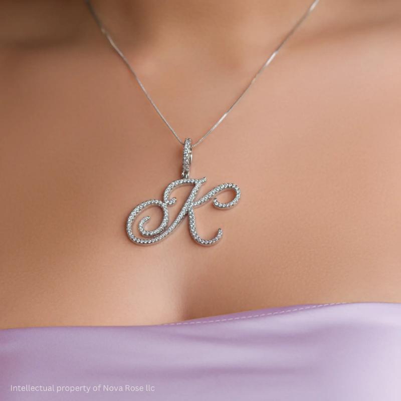Nova Rose Custom Script Initial Necklace - Personalized Initial Necklace Pendant Jewelry Durable Brass.