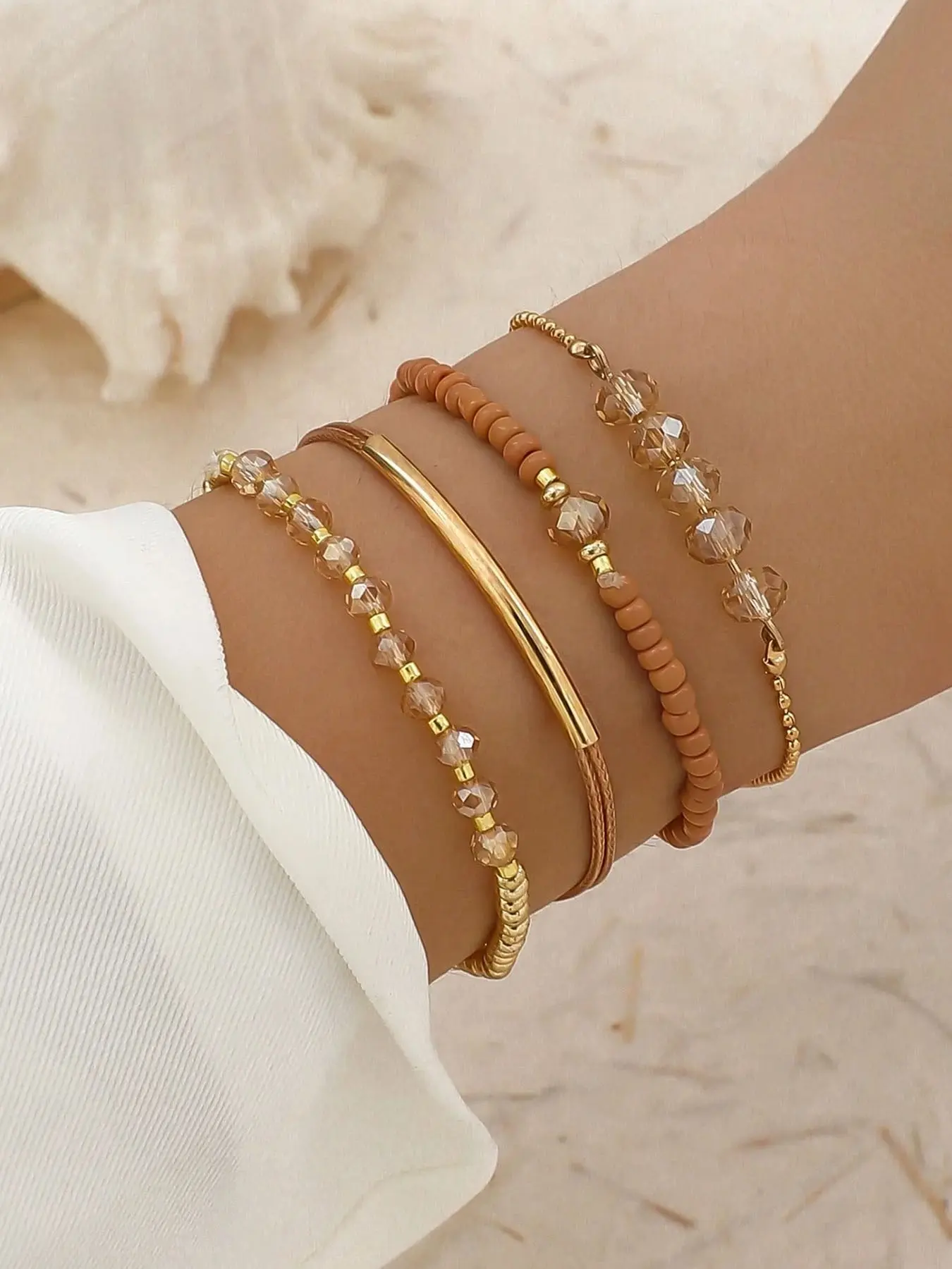 4 Pcs Women's Bracelet Set, Boho Beaded Jewelry, Beach Style, Daily & Vacation Wear, Gift for Mom & Wife, Fashionable & Unique, Beaded Bracelets