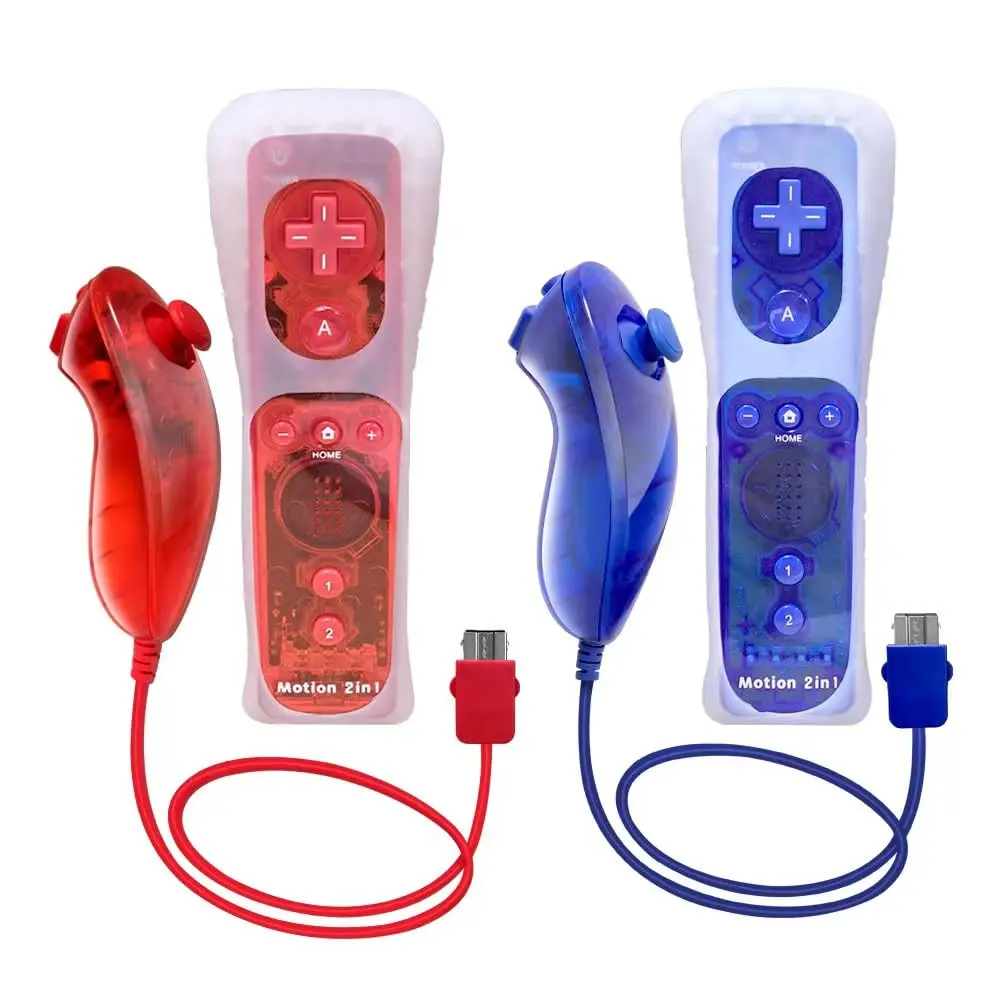 Wii Remote Controller Motion Plus 2 Pack with  Case and Wrist Strap - Remote Controller for Wii U with  in Motion Plus (Clear Red and Clear Blue)
