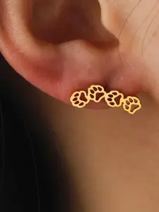 Two-Piece Hollow Four Beast Claw Stud Earrings, Cute Animal Pattern, Stainless Steel, Fall & Winter Jewelry, Daily Wear Accessories