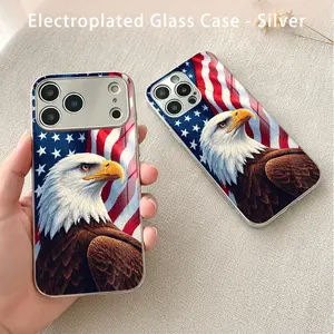 American Flag Eagle Case for iPhone 17 Pro Max 16 Pro Max 15 Plus 14 13 12 11 & Samsung S26 S25 S24 S23 S22 S21 Plus S20FE A16 A56 – Premium Fashion Glass Design, Lens Protection, Wear-Resistant, Stain-Resistant, Straight-Edge TPU, Shock-Absorbing