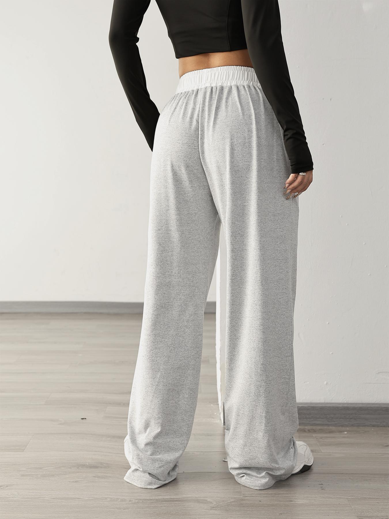 Women's Colorblock Drawstring Waist Sports Jogger Pants, Workout Casual Baggy, Sporty Pocket Design Wide Leg Trousers for Daily Wear, Ladies Sportswear for All Seasons