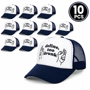 10pcs Funny Trucker Hat for Men & Women, Define Too Drunk Retro Graphic Foam Front Mesh Snapback Cap, Adjustable Party Streetwear Gift