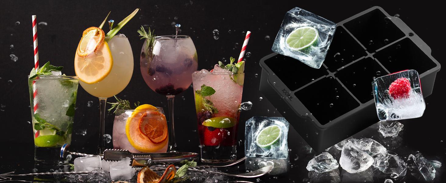 Large Ice Cube Molds Tray with Lid, Stackable Big Silicone Square Ice Cube Mold for Whiskey Cocktails Bourbon Soups Frozen Treats, Whiskey Gifts for Men from Daughter Wife Son Kids