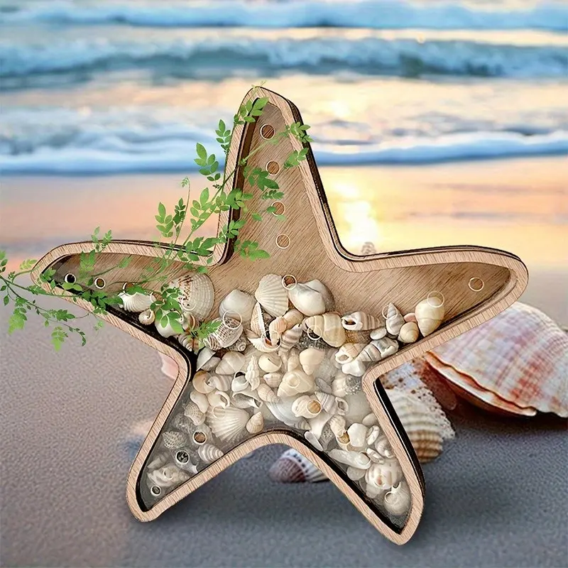 Creative Wooden Desktop Display Stand, Ocean Series Ornament Box, Perfect for Crystal, Shell, Agate, Unique Nautical Home Decor