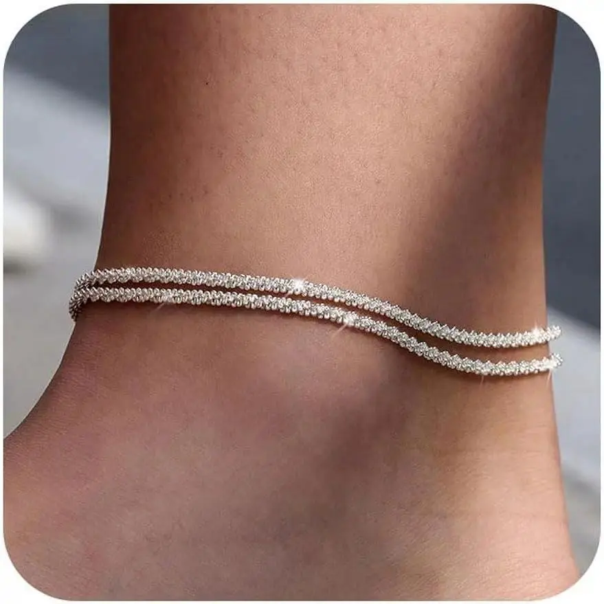 Dainty Layered Waterproof Anklet Set for Women, Adjustable Stackable Figaro Beaded Cuban Link Anklets, 14K Gold Plated Tarnish-Resistant Foot Jewelry, Summer Beach Essential & Valentine's Day Gift, Hypoallergenic All-Match Accessories