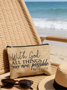 Christian Inspirational Makeup Bag, Bible Verse Print, Zipper Portable Multi-Function Travel Organizer, Multiple Colors Available