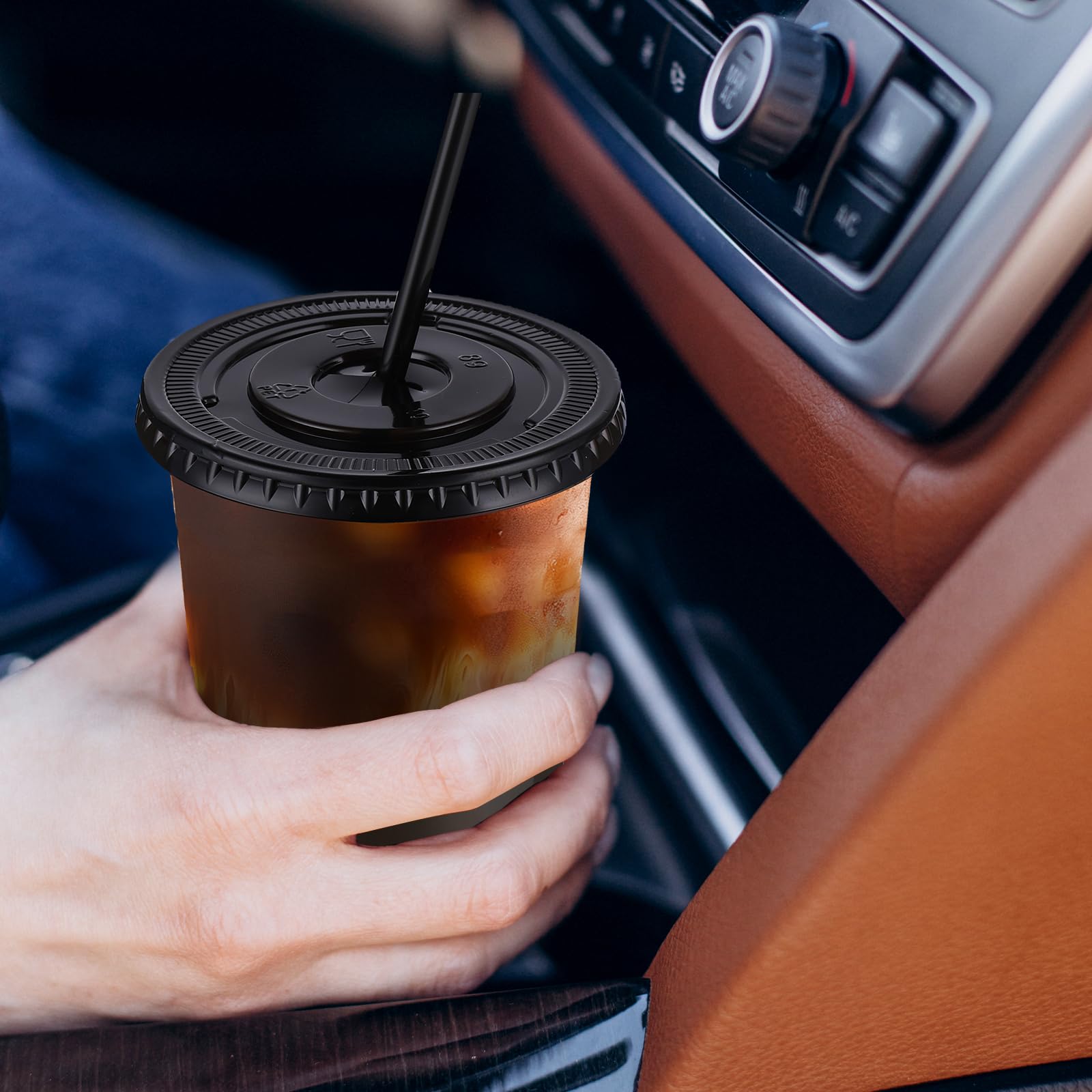 100pcs 16oz Plastic Cups with Lids & Straws – Disposable Black & Clear Cups for Cold Drinks, Smoothies, Slushies, Lemonade, Iced Coffee, Party Supplies, Halloween Pumpkin Latte Essentials