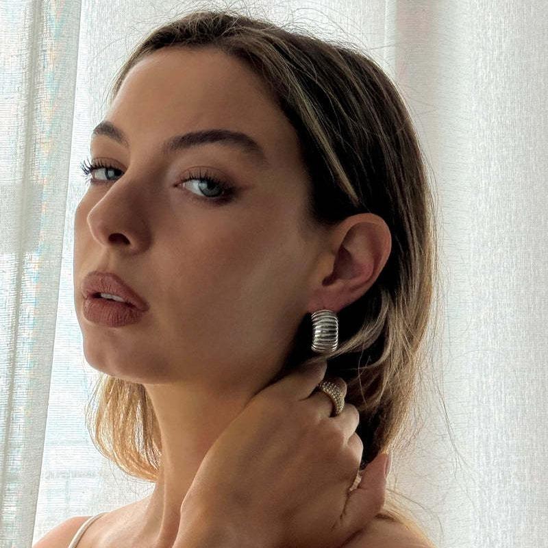 Gold Ridged Arch Hoops - Elegant Gold Color Hoop Earrings with Textured Design for Everyday Wear